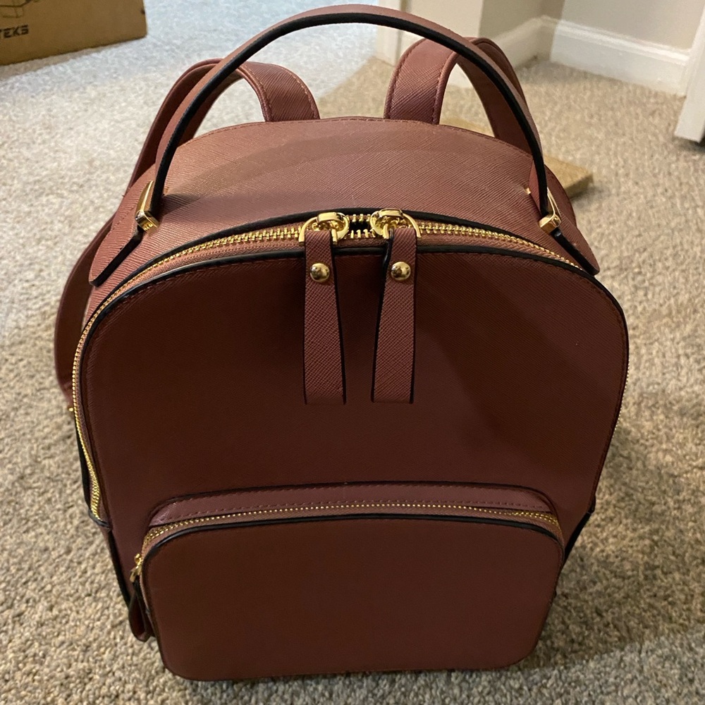 Brown pink Backpack with Gold Accents